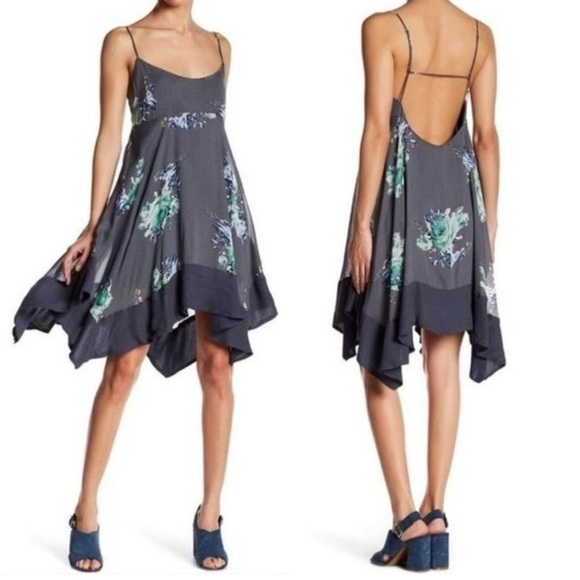 Free People Dresses & Skirts - Free People Faded Bloom Gray Handkerchief Hem Dress  Size XS